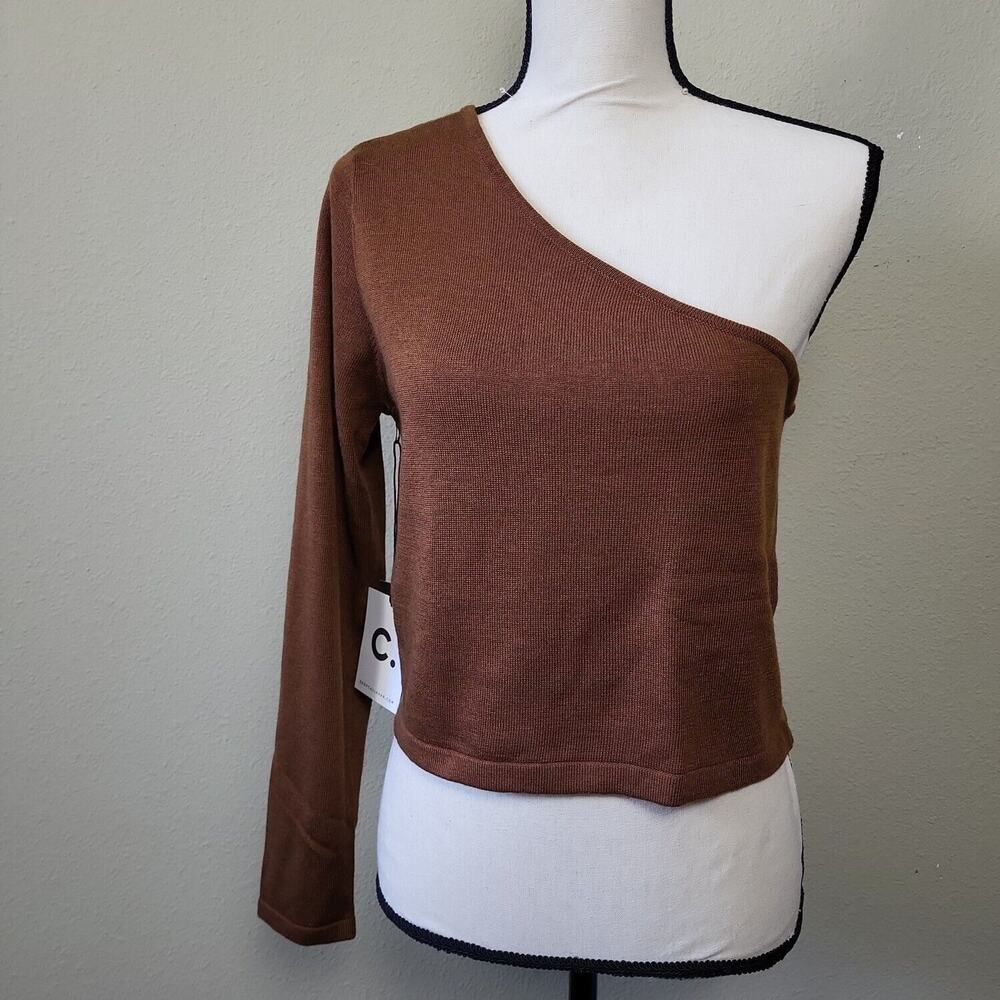 Callahan Womens Brown Knitted One Shoulder Long Sleeve Pullover Sweater Size M
